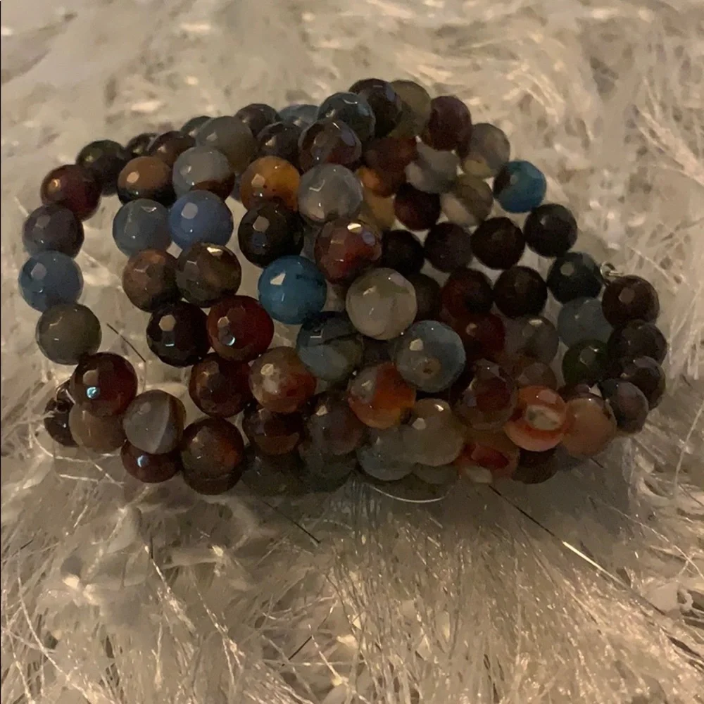 Multi Color Agate Coil Wrap Bracelet - Picture 6 of 7